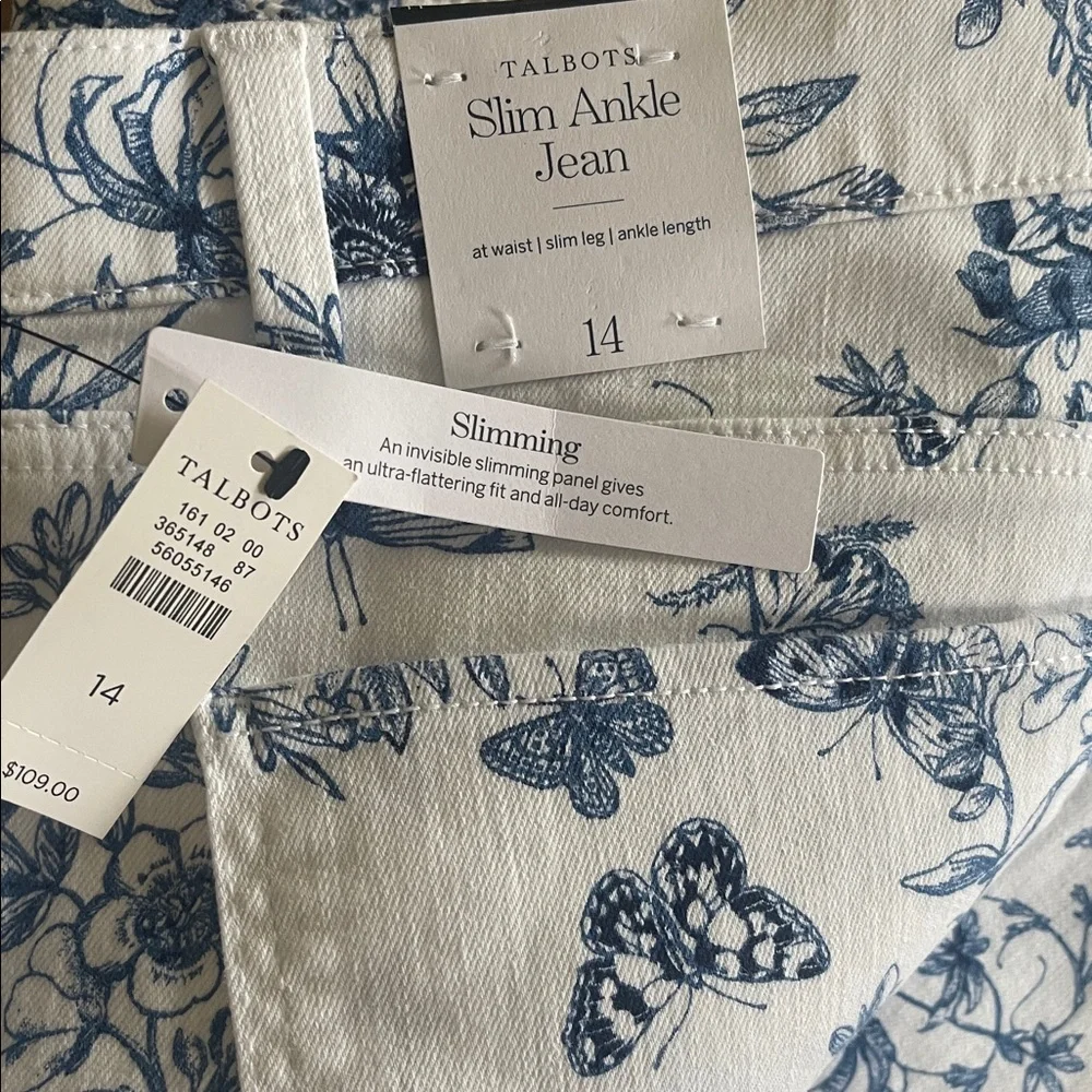 Talbot’s Slimming Ankle Jean Blue& White Butterfly Toile Print Size 14 - Picture 13 of 14